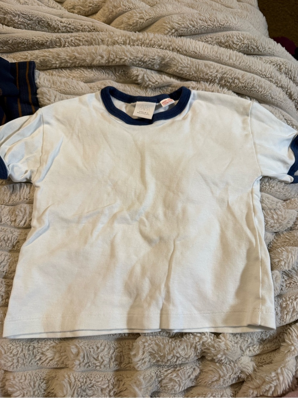 Zara White Tee with Navy Trim